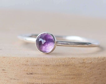 Amethyst Ring - Sterling Silver Amethyst Ring - February Birthstone Jewelry - Stacking Birthstone Ring - Purple Silver Ring - Birthday Gift