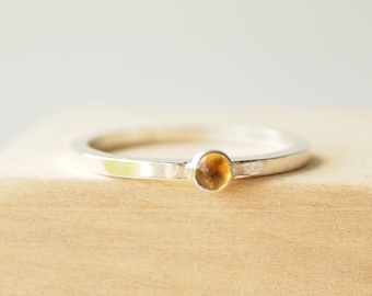 Simple Citrine Silver Ring - Yellow Gemstone - November Birthstone Jewellery