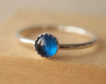 Lab Sapphire Ring - Blue Gemstone and Silver Ring - September Birthstone Ring -  Imitation Sapphire Jewellery