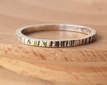 Patterned Silver Band - Ring with Texture- Textured Silver ring - Stacking Ring with Pattern - Square Profile Ring - Wedding Band