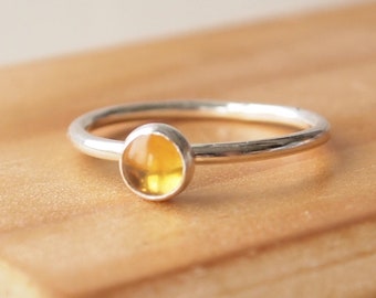 Citrine And Silver Ring - November Birthstone Ring  - Yellow Gemstone Ring