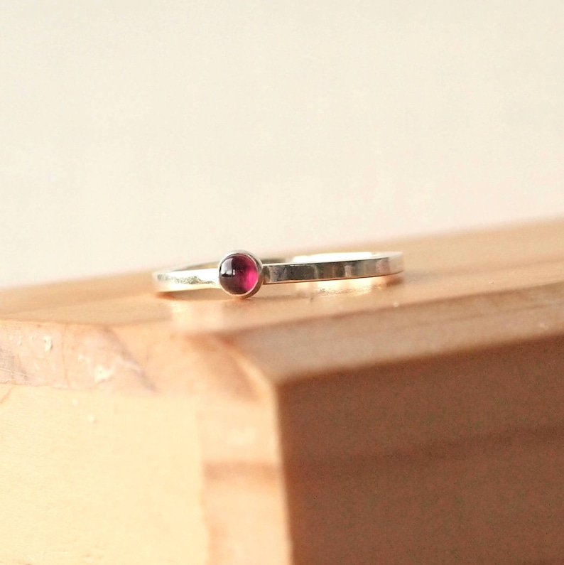 Garnet Ring Sterling Silver January Birthstone Birthstone Ring Birthstone Jewelry Gemstone Ring Dainty Ring Stacking Ring Square Band