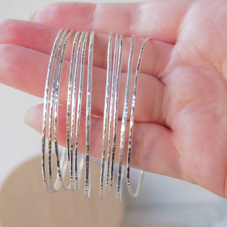 Thin Silver Bangles Sterling Silver Skinny Boho Bangles Etsy