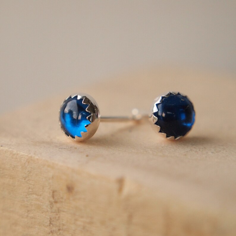 Blue Gemstone Stud Earrings in Sterling Silver Imitation Etsy