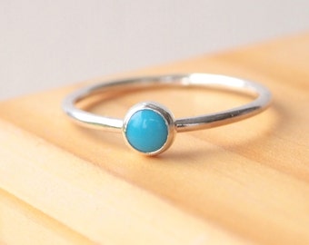 Turquoise Ring - Silver Stacking Ring with Turquoise - Birthstone Jewellery for December - December Birthstone Ring - Gift for Her