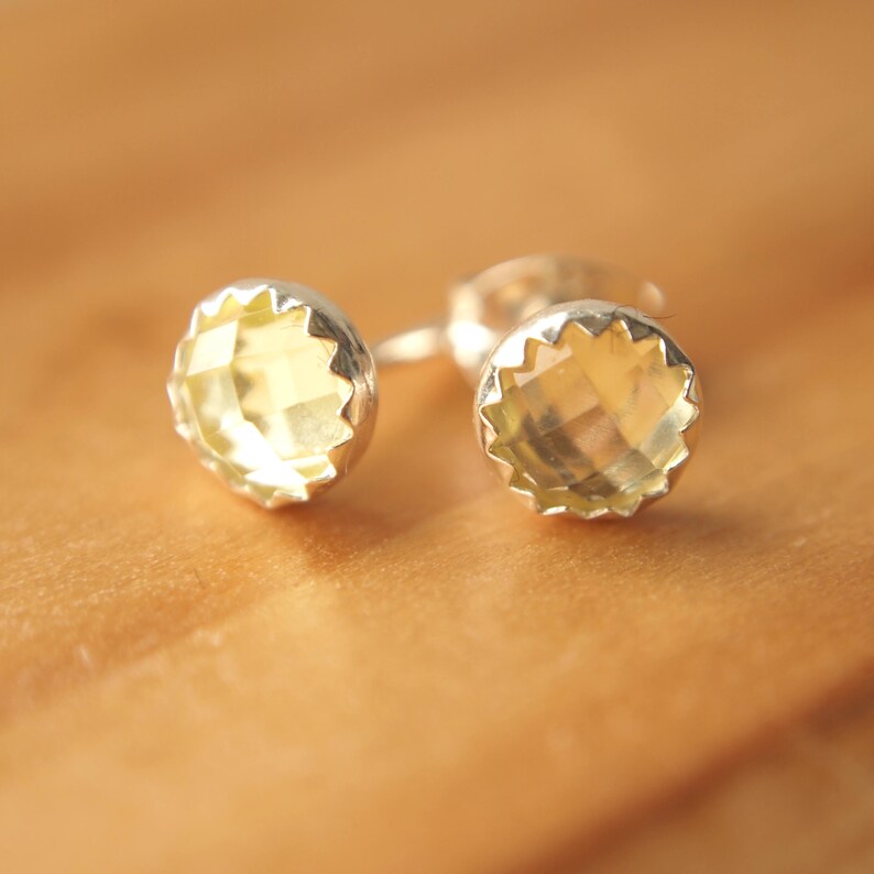 Yellow Quartz and Silver Stud Earrings Sterling Silver and Quartz Earrings 5mm yellow studs gifts for women Gifts for Her image 1