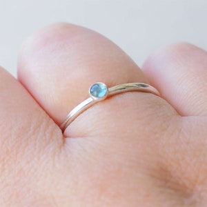 Aquamarine Ring Silver Birthstone Ring March Birthstone Jewelry Blue Aquamarine Gemstone Solitaire Stacking Birthstone Ring image 4