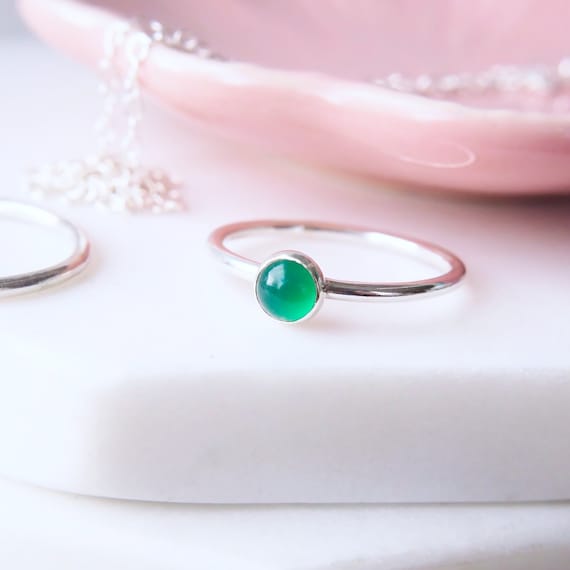 GREEN AGATE Silver Ring May Birthstone Personalised Ring. Custom