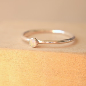 Opal Stacking Ring, A Dainty Opal Ring in Sterling Silver with October Birthstone