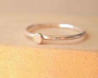 Opal Stacking Ring, A Dainty Opal Ring in Sterling Silver with October Birthstone
