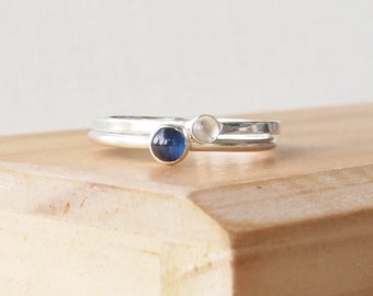 Sapphire and Moonstone Rings - Double Birthstone Ring Set   Stacking Rings - September Birthstone - June Birthstone Jewellery