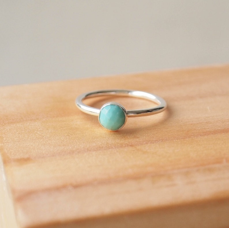 Mixed Birthstone Stacking Rings, Sterling Silver Turquoise. Aquamarine and Moonstone Ring Set, Family Birthstone Jewellery, Mothers Ring image 3