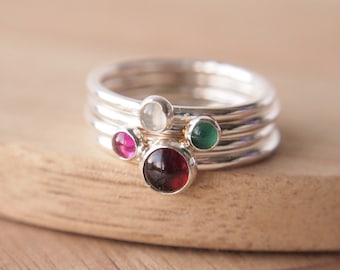 Birthstone Ring for Mum with multiple birthstones - Family Birthstone Ring Set  Sterling Silver - personalised jewellery