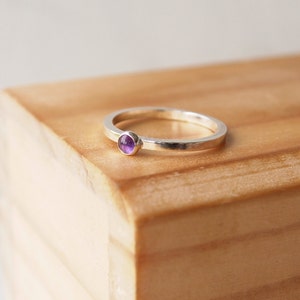 Purple Amethyst Silver Ring Modern minimalist solitaire ring Birthstone Ring for February image 4