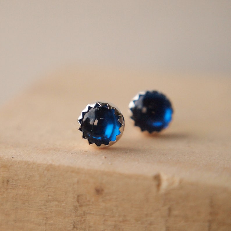 Blue Gemstone Stud Earrings in Sterling Silver Imitation Etsy