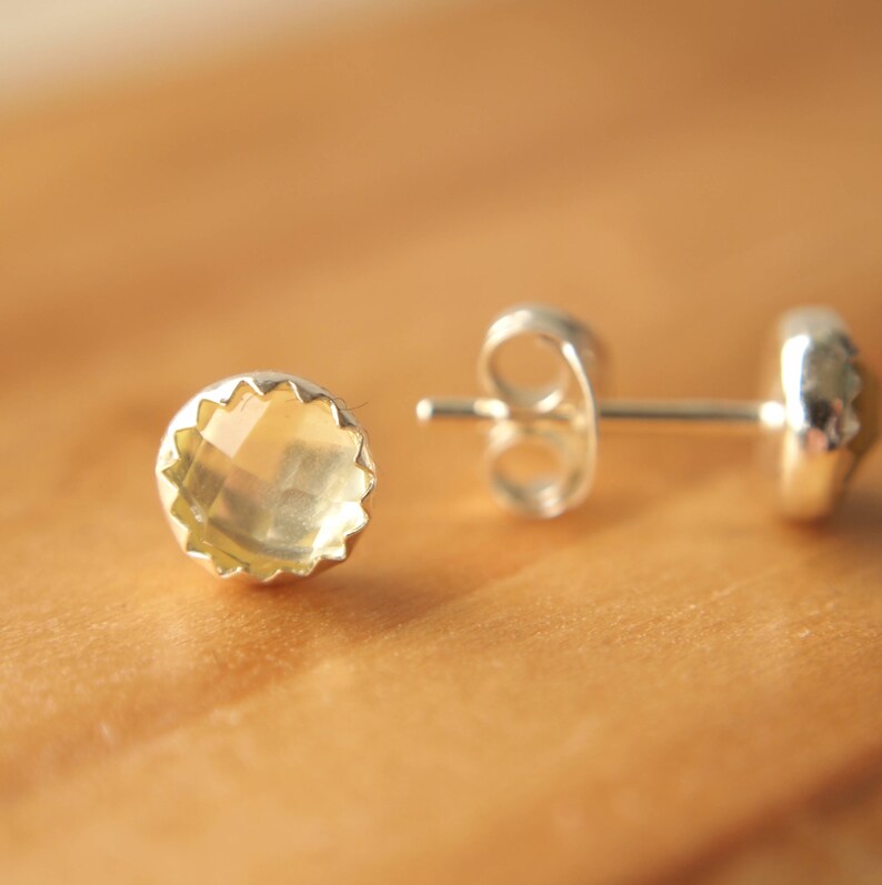 Yellow Quartz and Silver Stud Earrings Sterling Silver and Quartz Earrings 5mm yellow studs gifts for women Gifts for Her image 2