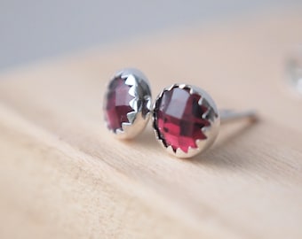 Garnet Silver Studs - Garnet and Sterling Silver Stud Earrings - January Birthstone - 5mm gemstone studs - Gifts for Her - Gifts For Women
