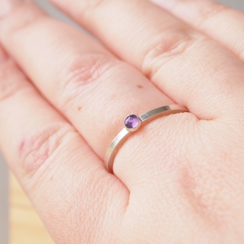 Purple Amethyst Silver Ring Modern minimalist solitaire ring Birthstone Ring for February image 3