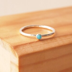 TURQUOISE Silver Minimalist Ring December Birthstone Jewellery Stackable Birthstone Ring Custom Made Gift for Her Round Wire Band