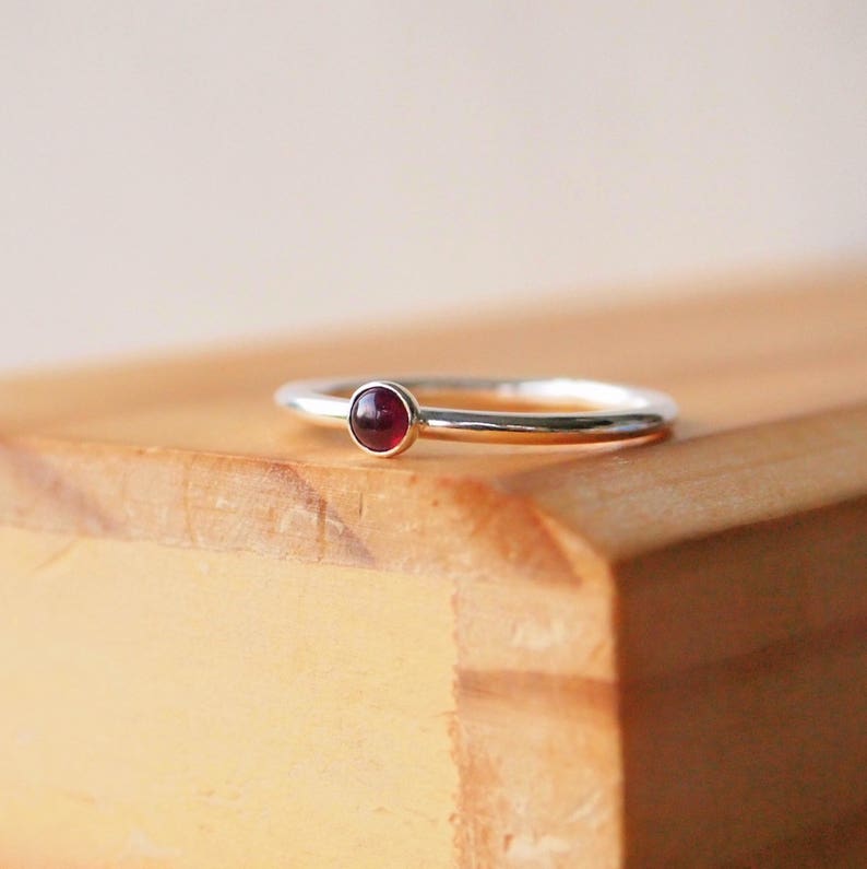 Garnet Ring Sterling Silver January Birthstone Birthstone Ring Birthstone Jewelry Gemstone Ring Dainty Ring Stacking Ring Round Band