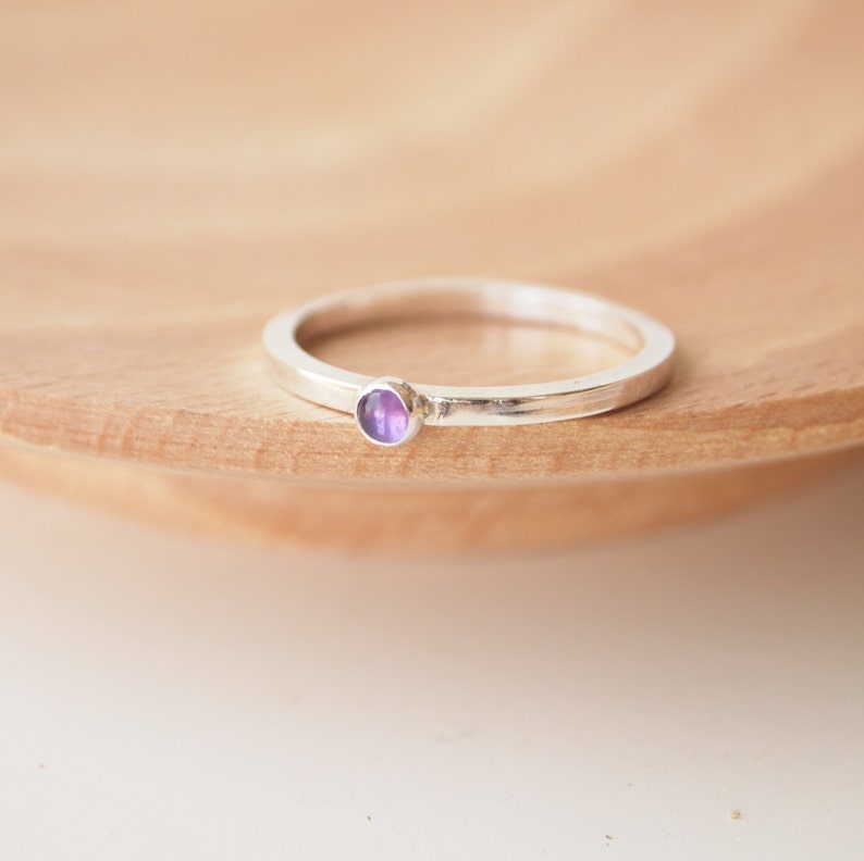 Purple Amethyst Silver Ring Modern minimalist solitaire ring Birthstone Ring for February Square Band