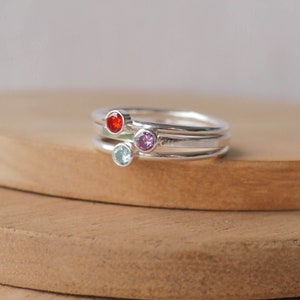 BIRTHSTONE Ring in Sterling Silver and your Birthstone Custom made Stackable Rings Cubic Zirconia and Sterling Silver Personalised image 3