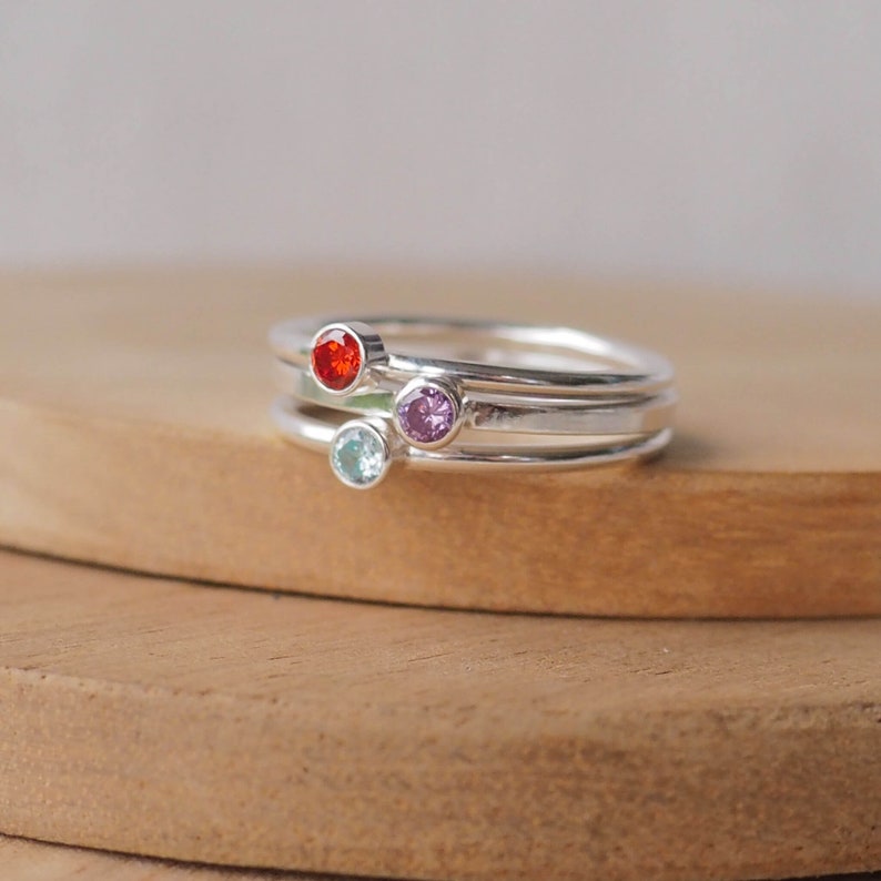 BIRTHSTONE Ring in Sterling Silver and your Birthstone Custom made Stackable Rings Cubic Zirconia and Sterling Silver Personalised image 3