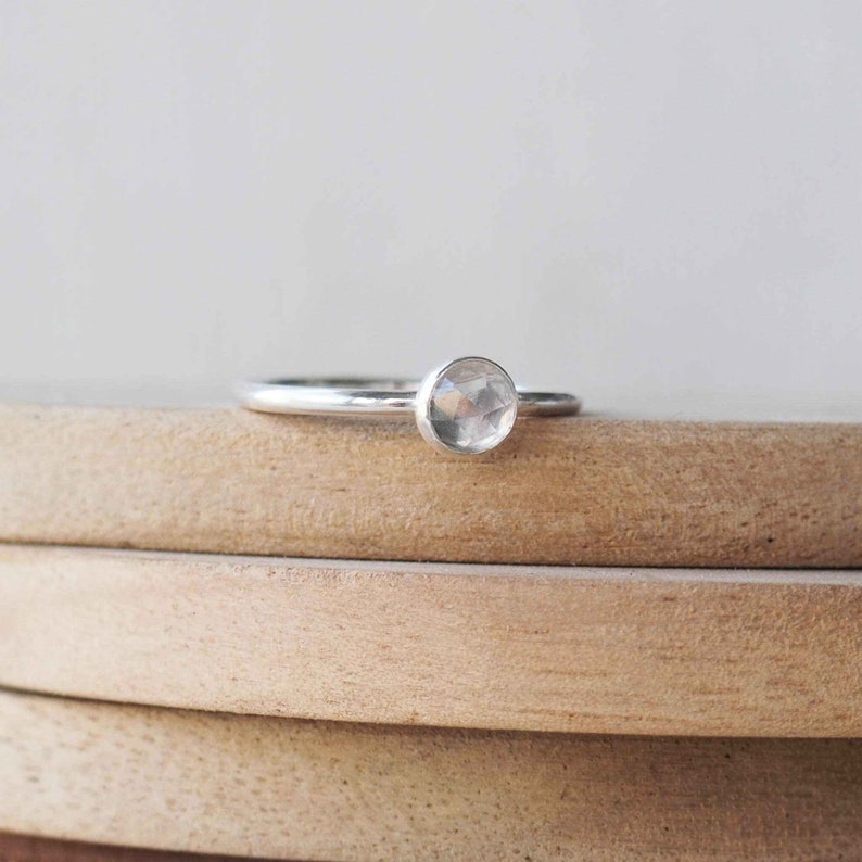 APRIL Birthstone Ring White Topaz Ring Sterling Silver Gemstone Stacking Ring Birthstone Jewellery image 2