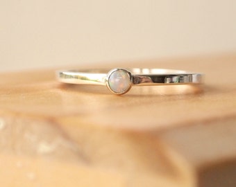 Opal and Sterling Silver Stacking Ring - Birthstone Jewellery for October - October Birthstone Ring