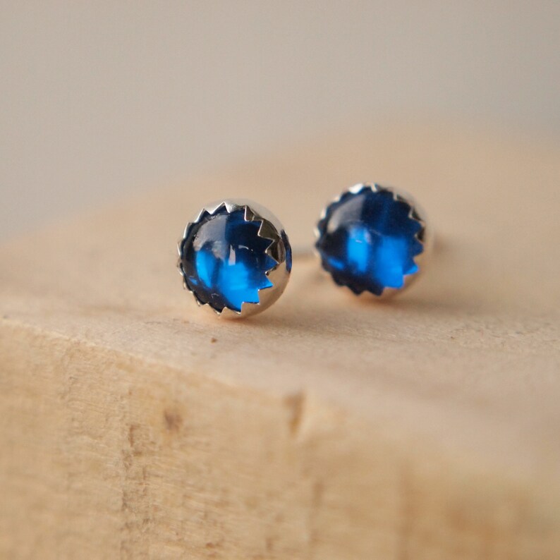 Blue Gemstone Stud Earrings in Sterling Silver Imitation Etsy