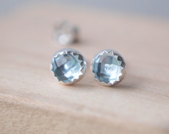 Blue Topaz Studs - Topaz and Sterling Silver Stud Earrings - March Birthstone - 5mm gemstone studs - Gifts for Her - Gifts For Women