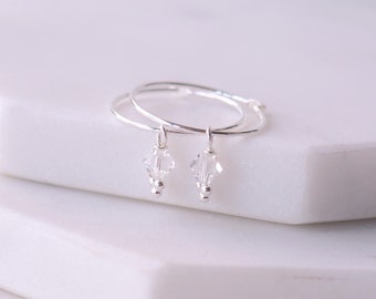 April Birthstone Hoop Earrings - Sterling Silver & Crystal Earrings - Personalised Birthstone Gift