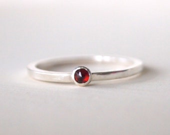 GARNET Stacking Ring with January Birthstone - Sterling Silver Gemstone Ring - January Birthstone Jewellery - Gift for Her