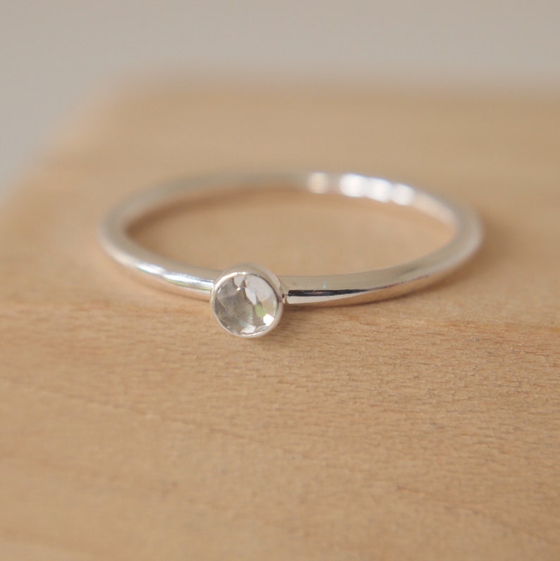 White Topaz April Birthstone Ring, Birthstone Jewellery for April Round