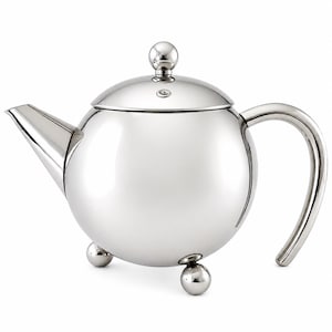Teapot Individual Vintage Stainless Steel  | Mid-Century Modern Style Polished Tea Pot with  Strainer Minimalist 10oz.