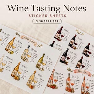Aquarel wijnproefnotities stickers | Wijnliefhebbers dagboek stickers (set van 3)