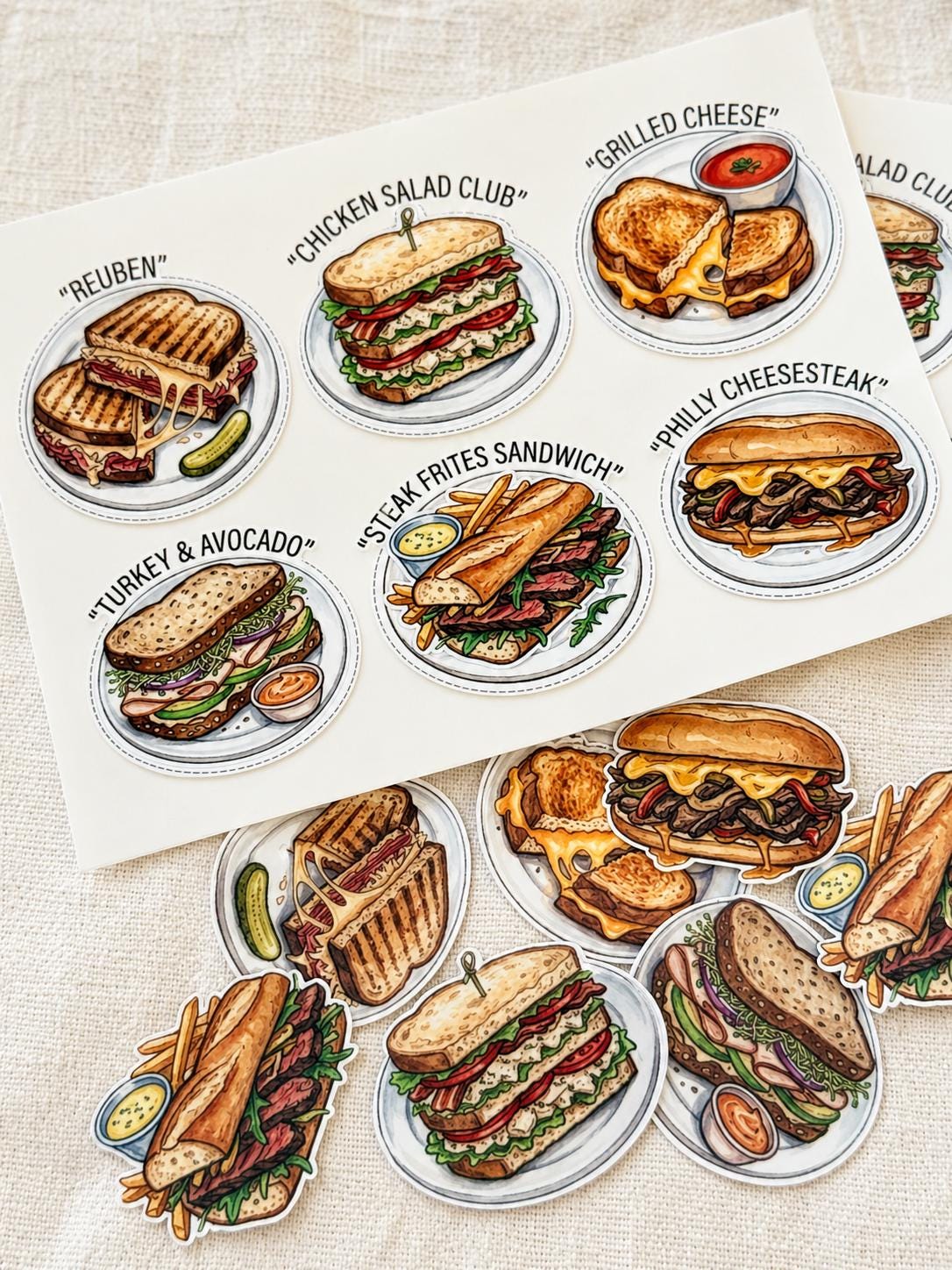 Deli Sandwich Sticker Sheet | Watercolor Food Art | Reuben, Philly ...