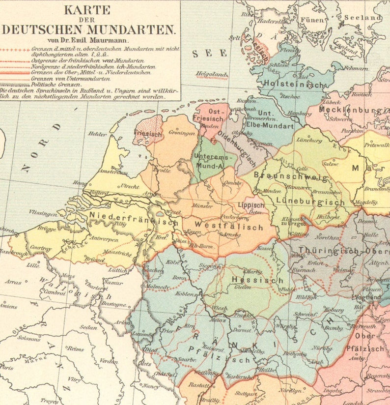 1896 GERMAN DIALECTS Vintage Map Germany Linguistic Map - Etsy
