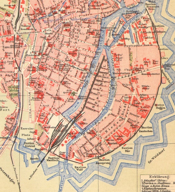 Danzig Stadtplan Gdansk Deutsches Reich Straßen Lithographie 1886 antike Karte