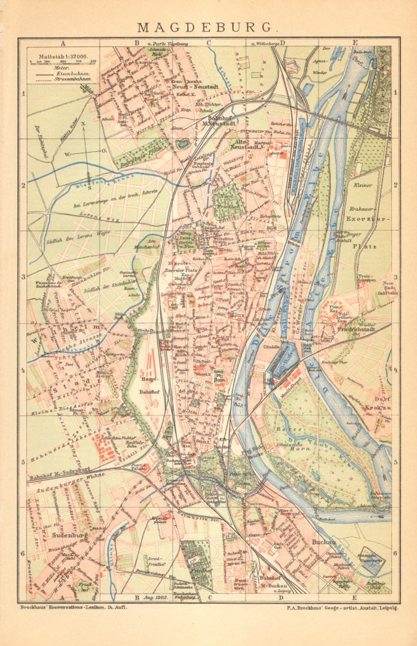 1902 Antique Dated City Map of Magdeburg German Empire | Etsy