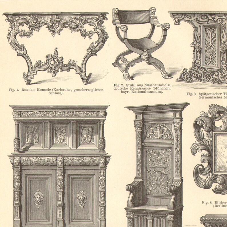 1896 FURNITURE Periods and Styles Antique Engraving Rococo Etsy