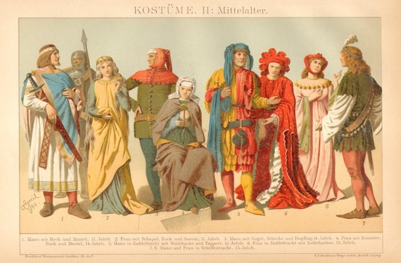 1894 Trajes de la Edad Media Vestimenta medieval Litografía - Etsy México