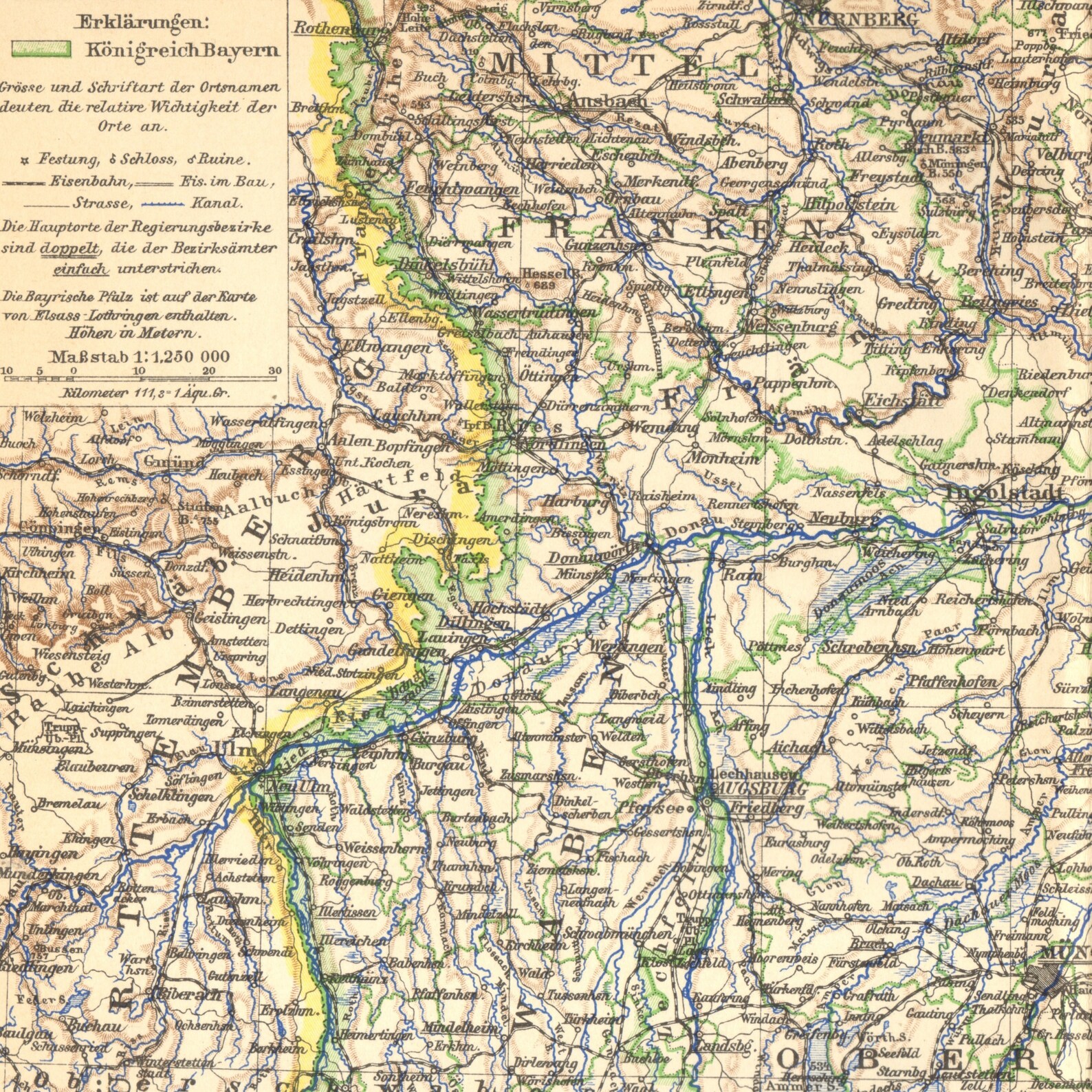 1905 KINGDOM of BAVARIA II. Antique Dated Map Germany German | Etsy