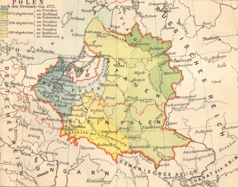 1890 Historical Map of Poland and the Western Part of the  Etsy