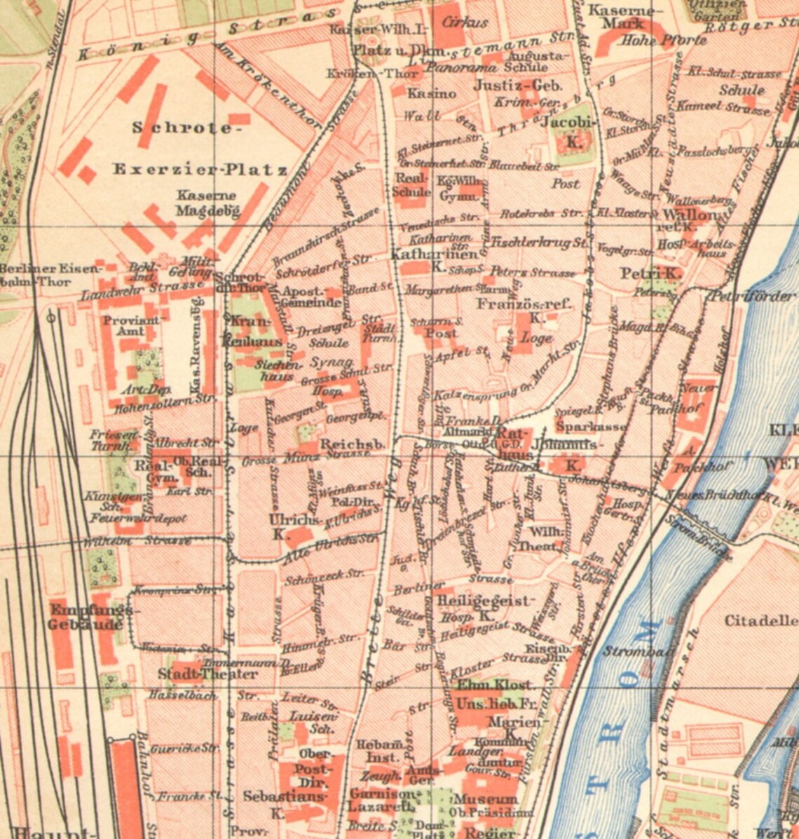 1902 Original Antique Dated City Map of Magdeburg the Old Town | Etsy