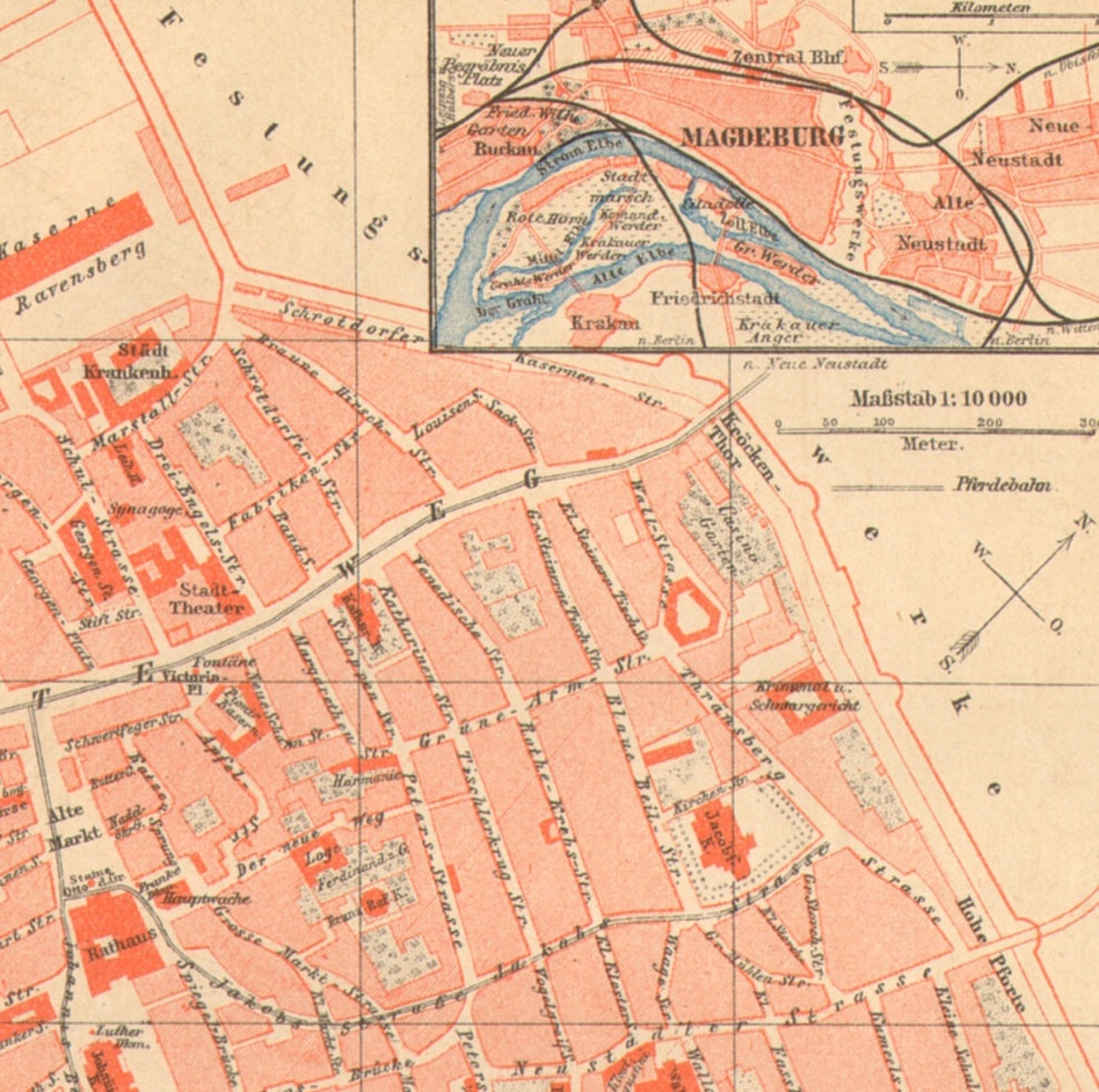 1890 Original Antique City Map of Magdeburg | Etsy