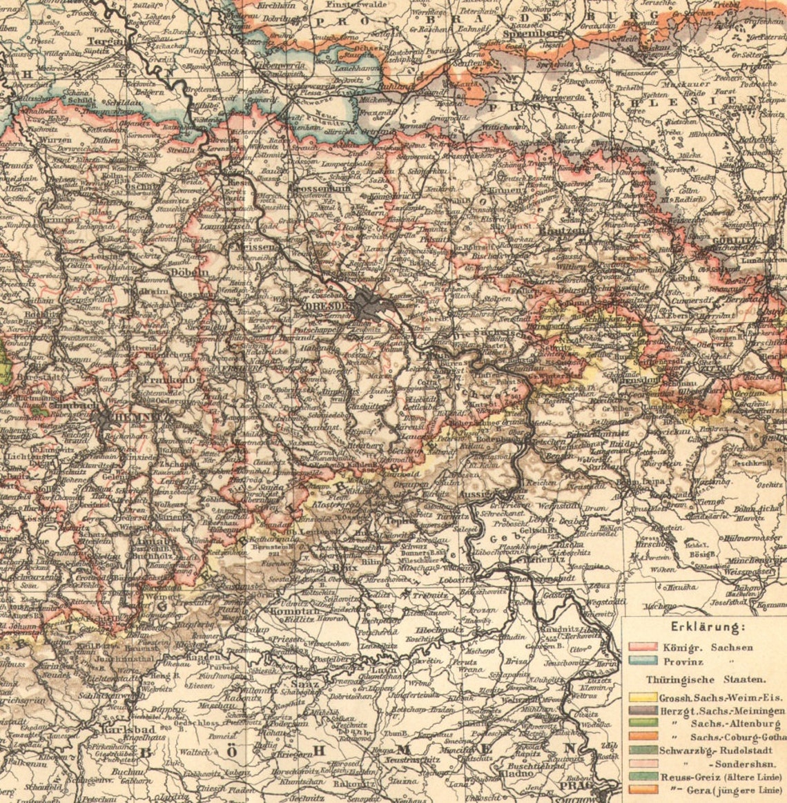 1905 REINO DE SAJONIA Mapa antiguo Provincia de Sajonia y los Etsy España