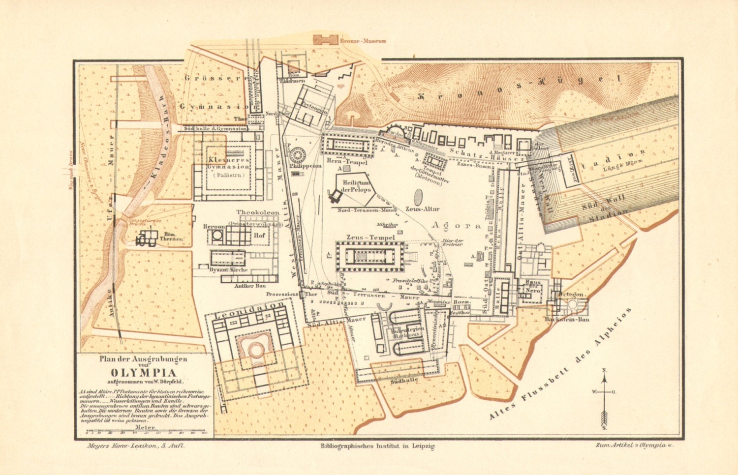 ANCIENT OLYMPIA with the Temple of Zeus Antique Map printed Etsy