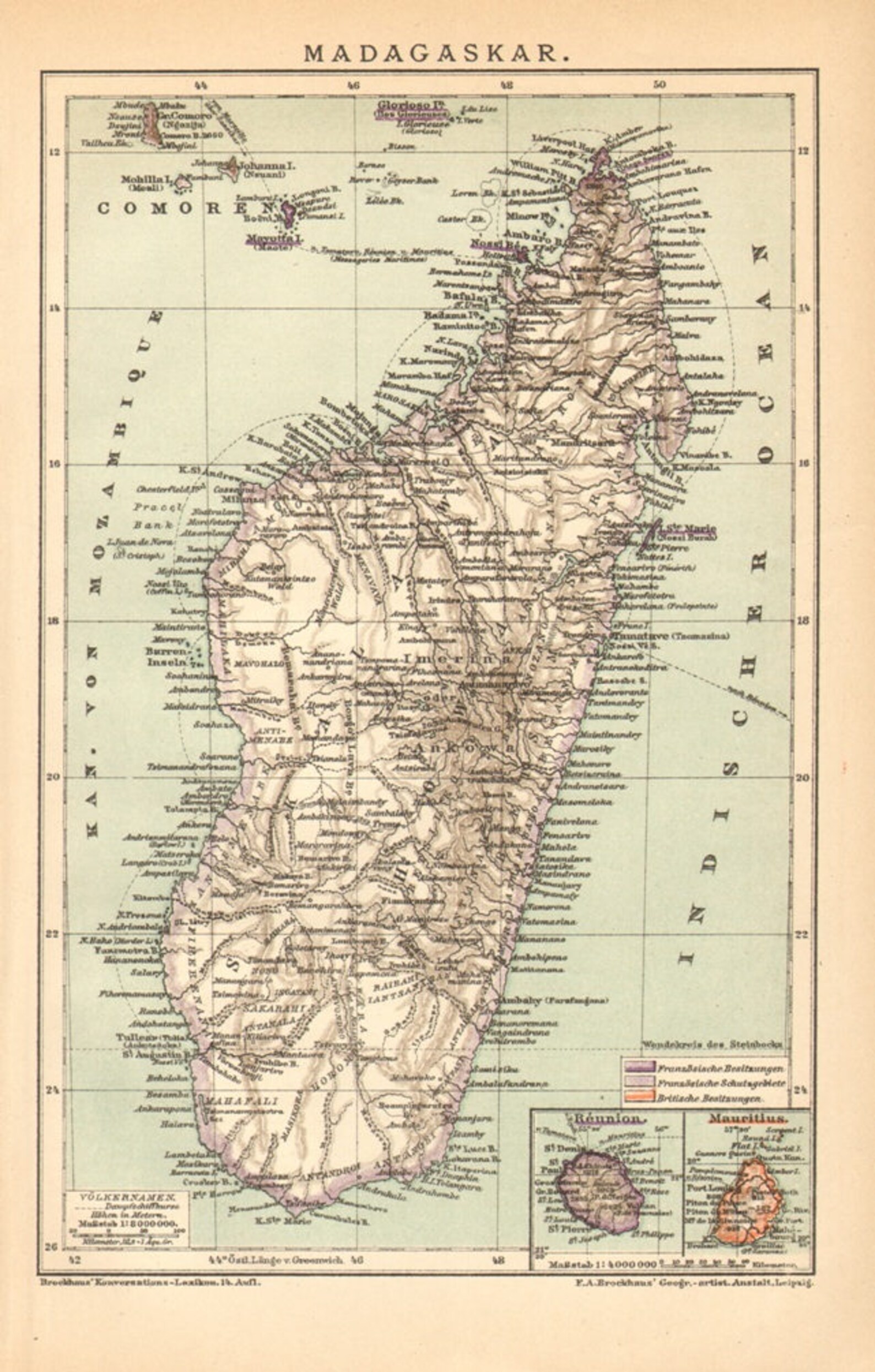 MADAGASCAR Original Antique Map printed in 1895 Etsy
