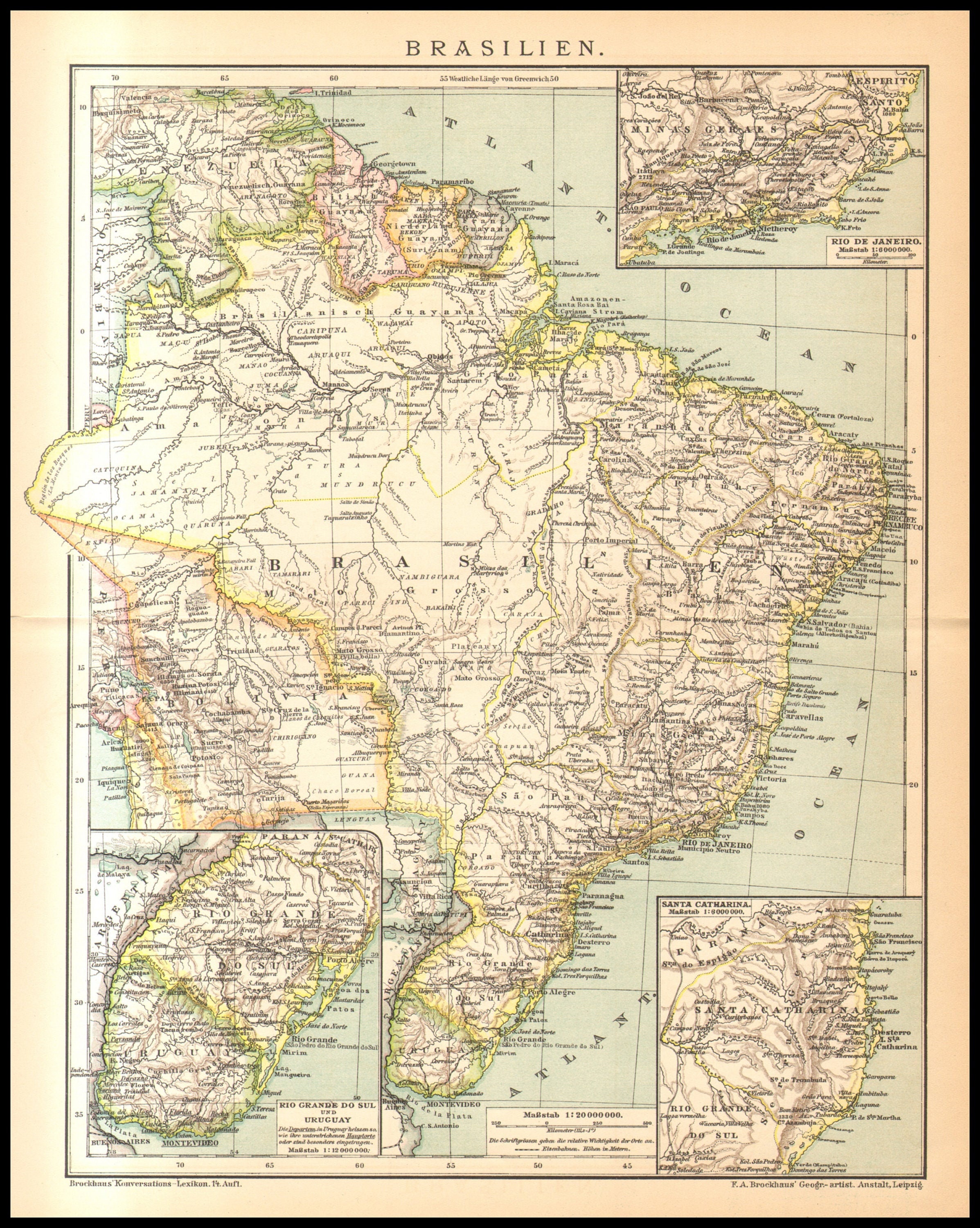 14 Brazil Antique Map Rio De Janeiro Rio Grande Uruguay Etsy